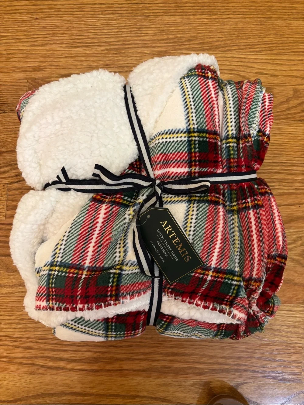 Artemis Design Co. Red White Green Plaid Sherpa Throw Blanket